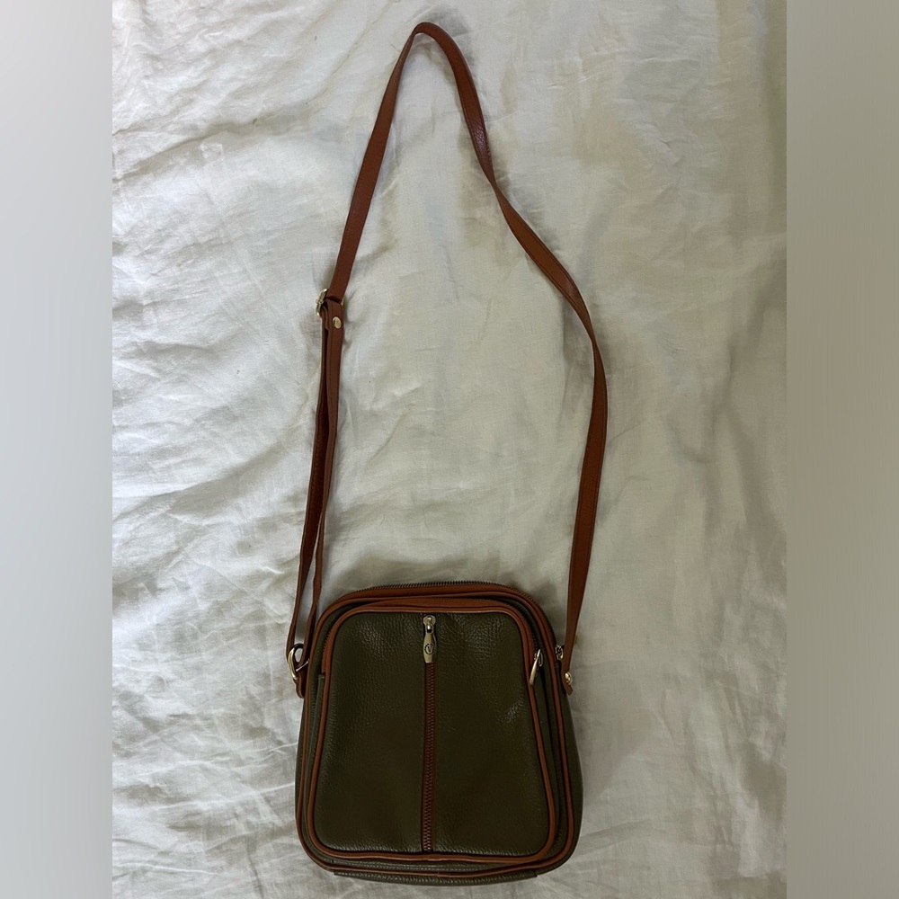 Olive Green Valentina Crossbody Bag with Brown Trim